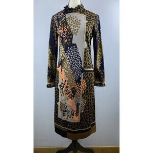 Vtg Paganne Sz 8 60’s-70’s Jersey Knit Gene Berkk Signed Ruffle Zipper Mod Dress